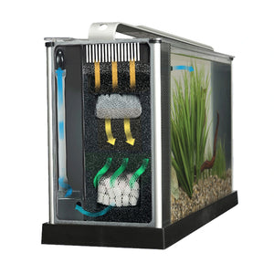 Fluval Spec 19L aquarium, showing built-in filter design.